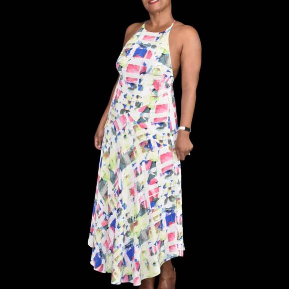 Joie Cinthia Halter Dress White Silk Watercolor Print Handkerchief Midi Slip 4 - Picture 1 of 16